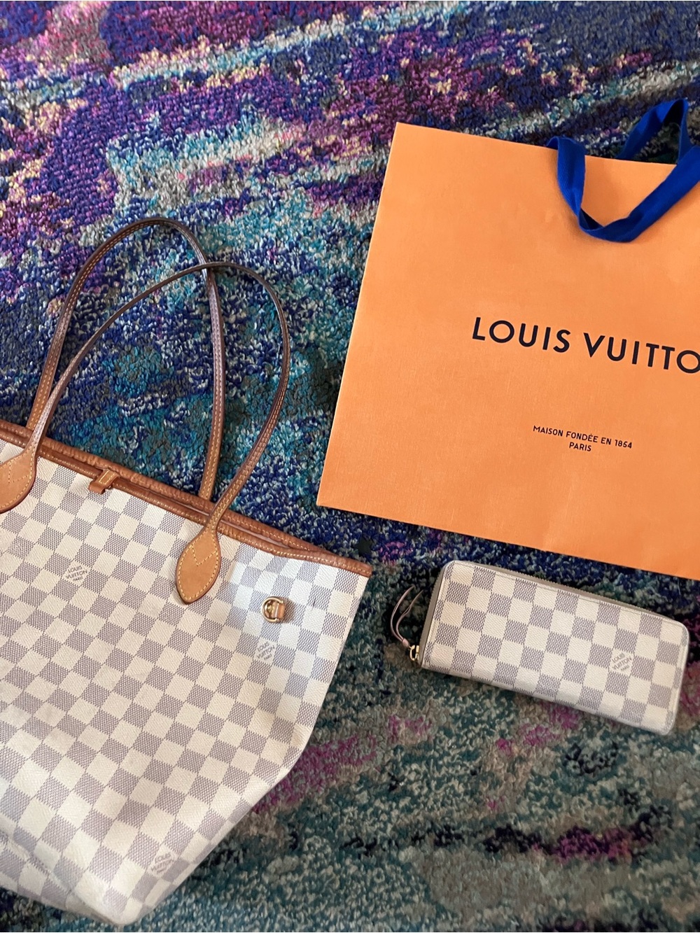 Louis Vuitton Damier Azur Tote with Brown Leather Trim & wallet